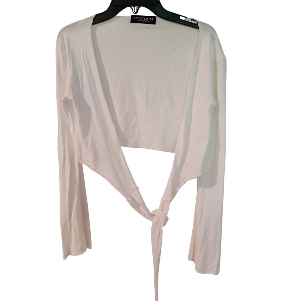 OW Intimates Abby White Wrap Crop Top Long Sleeve Cotton Modal Size S